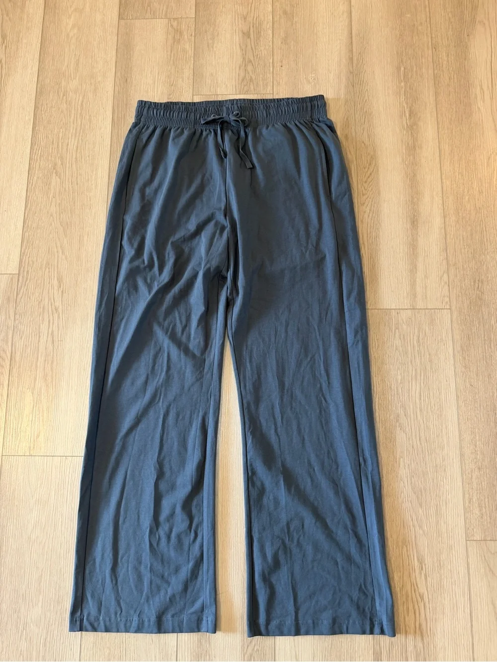 Pact Women’s Organic Cotton Wide Leg Lounge Pants Blue Pockets Sz L 32” Inseam